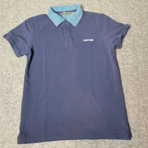 Roberto Cavalli Men's Size L Polo Navy Blue Embroidered Logo Denim Collar